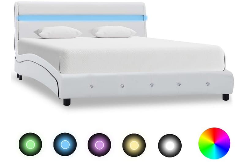 Sängram med LED vit konstläder 140x200 cm - Vit - Möbler - Säng - Sängram & sängstomme