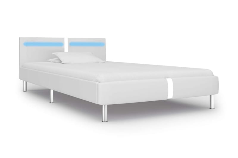 Sängram med LED vit konstläder 90x200 cm - Vit - Möbler - Säng - Sängram & sängstomme
