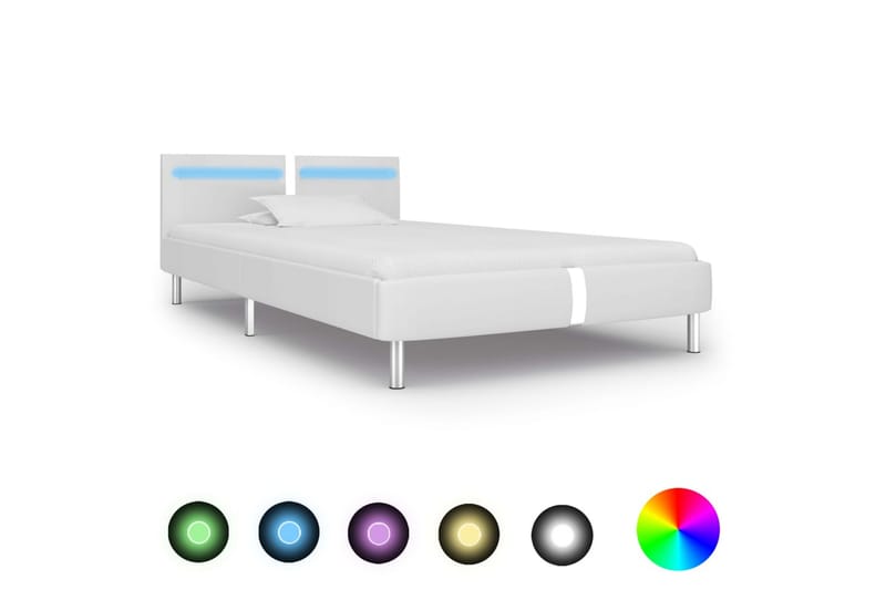 Sängram med LED vit konstläder 90x200 cm - Vit - Möbler - Säng - Sängram & sängstomme