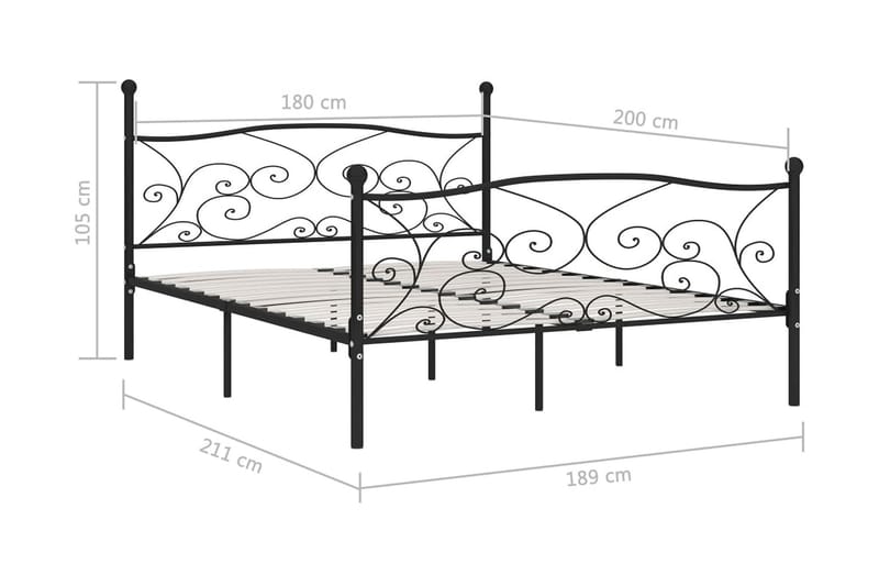 Sängram med ribbotten svart metall 180x200 cm - Svart - Möbler - Säng - Sängram & sängstomme