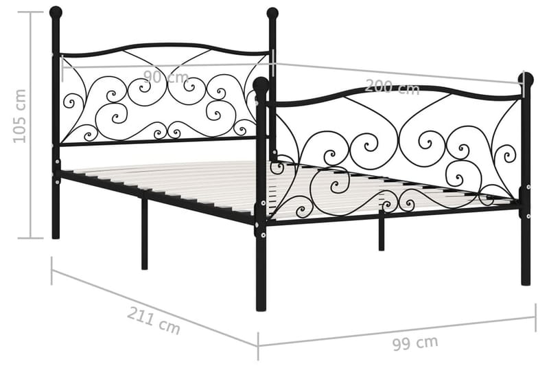 Sängram med ribbotten svart metall 90x200 cm - Svart - Sängram & sängstomme