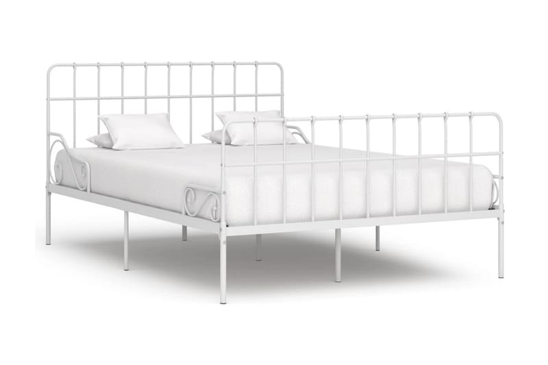 Sängram med ribbotten vit metall 120x200 cm - Vit - Sängram & sängstomme