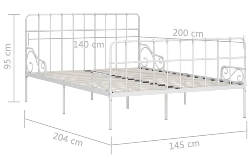 Sängram med ribbotten vit metall 140x200 cm - Vit - Sängram & sängstomme