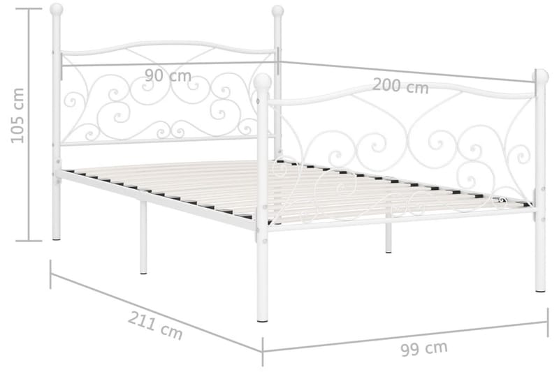 Sängram med ribbotten vit metall 90x200 cm - Vit - Möbler - Säng - Sängram & sängstomme