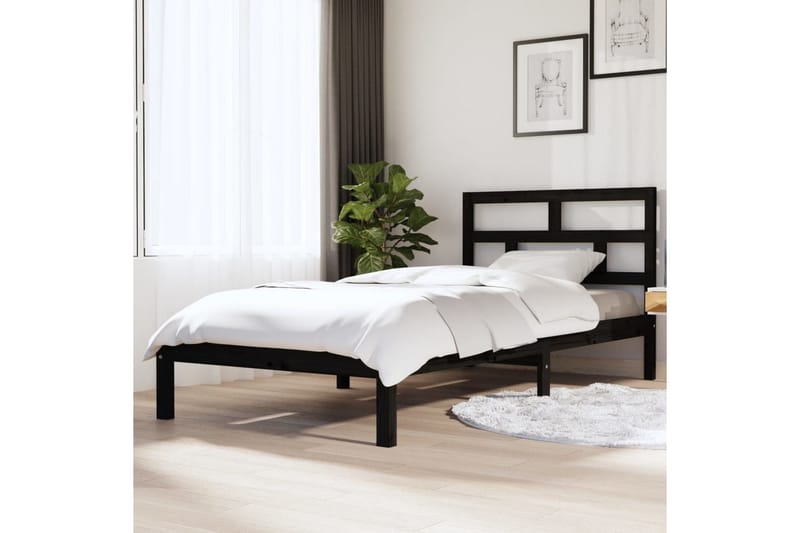 Sängram svart massiv furu 100x200 cm - Svart - Möbler - Säng - Sängram & sängstomme