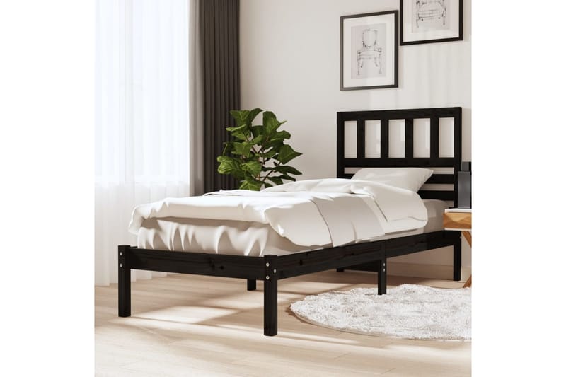 Sängram svart massiv furu 75x190 cm liten enkelsäng - Svart - Möbler - Säng - Sängram & sängstomme