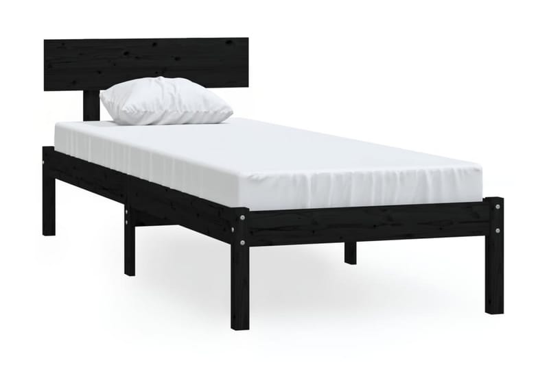 Sängram svart massiv furu 90x200 cm - Svart - Sängram & sängstomme