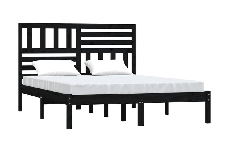 Sängram svart massivt furu 150x200 cm - Svart - Sängram & sängstomme