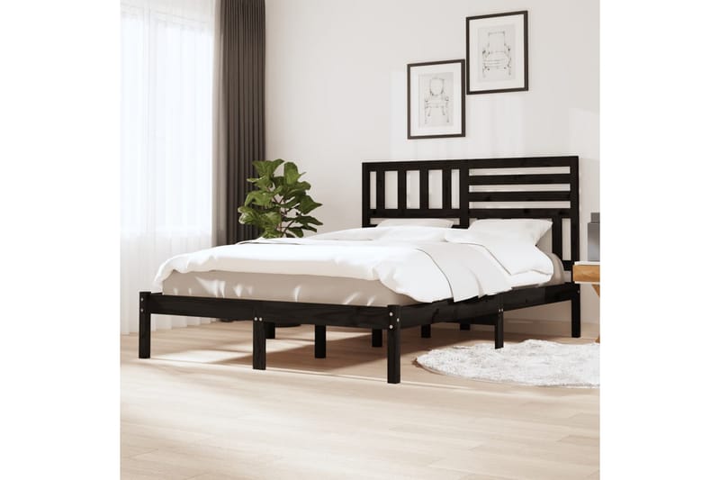 Sängram svart massivt furu 150x200 cm - Svart - Möbler - Säng - Sängram & sängstomme