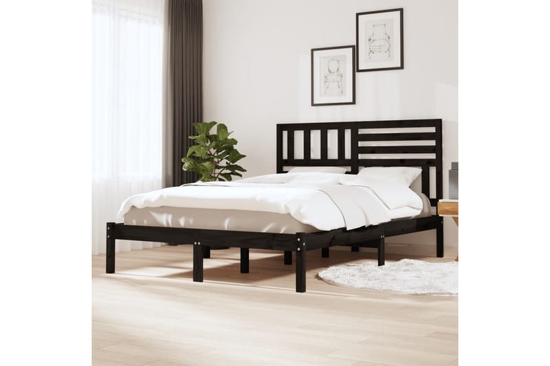 Sängram svart massivt furu 150x200 cm - Svart - Sängram & sängstomme