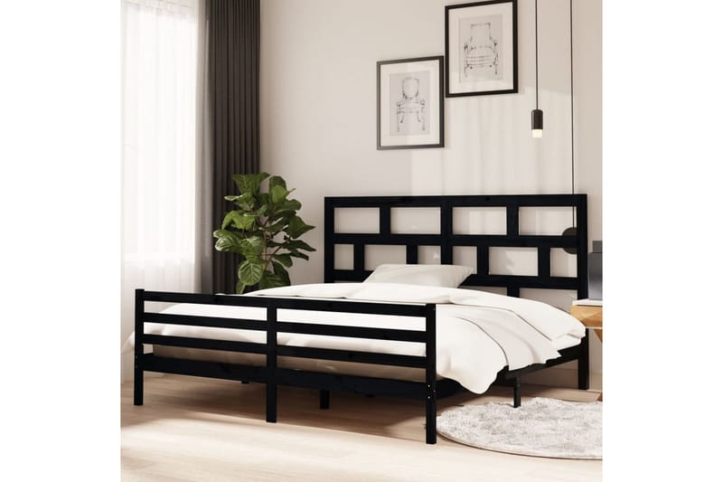 Sängram svart massivt furu 200x200 cm - Svart - Möbler - Säng - Sängram & sängstomme
