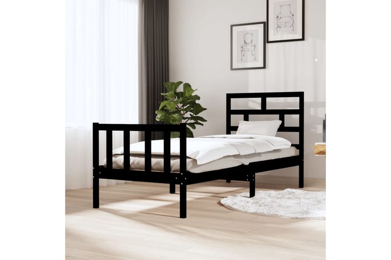Sängram svart massivt furu 75x190 cm liten enkelsäng - Svart - Sängram & sängstomme