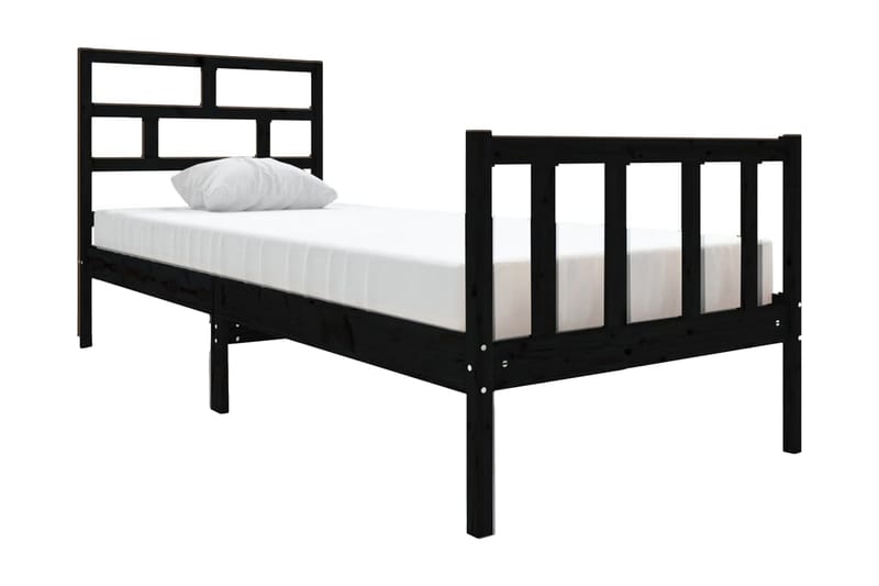 Sängram svart massivt furu 75x190 cm liten enkelsäng - Svart - Sängram & sängstomme