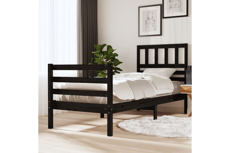 Sängram svart massivt trä 100x200 cm enkelsäng - Svart - Sängram & sängstomme