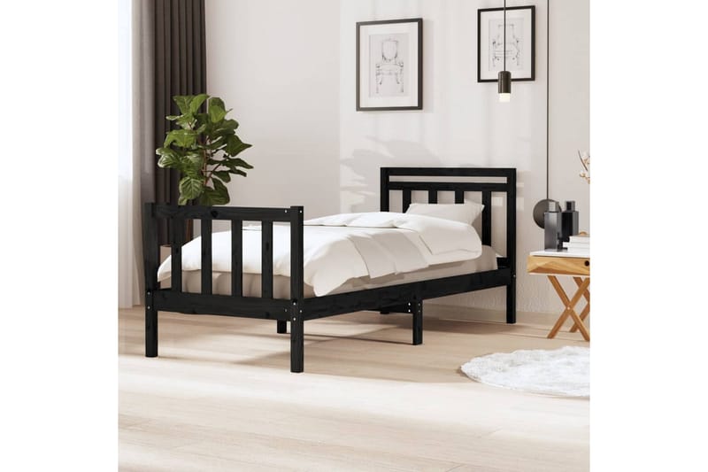 Sängram svart massivt trä 100x200 cm - Svart - Möbler - Säng - Sängram & sängstomme