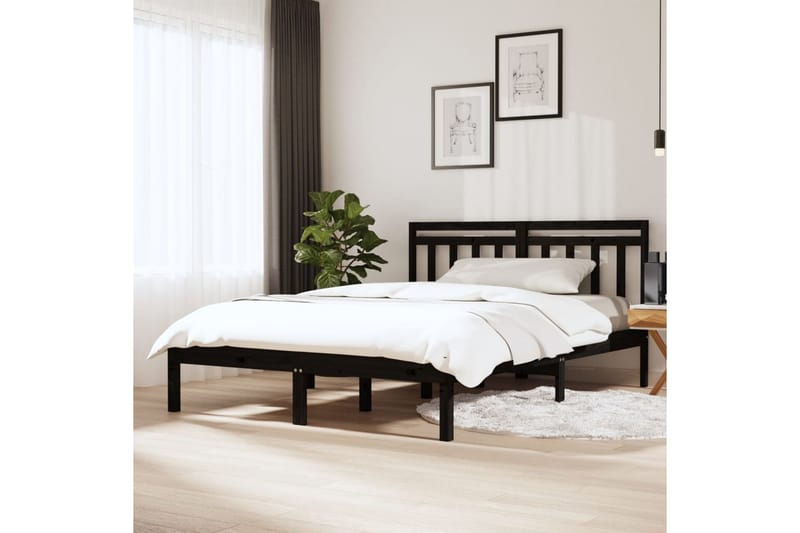Sängram svart massivt trä 120x190 cm liten dubbelsäng - Svart - Sängram & sängstomme