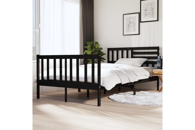 Sängram svart massivt trä 135x190 cm 4FT6 - Svart - Sängram & sängstomme