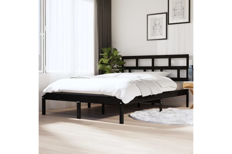 Sängram svart massivt trä 135x190 cm - Svart - Sängram & sängstomme