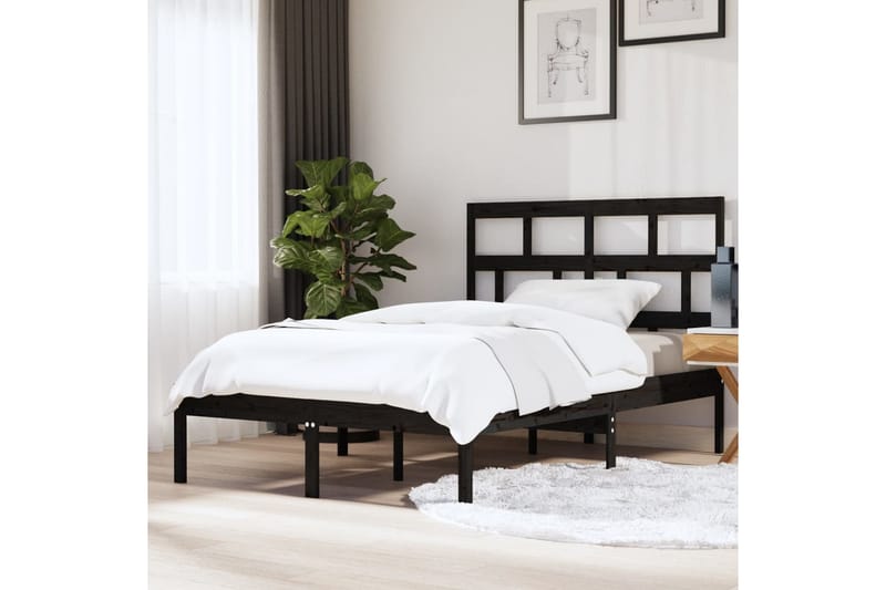 Sängram svart massivt trä 150x200 cm - Svart - Möbler - Säng - Sängram & sängstomme