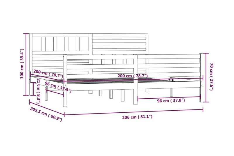 Sängram svart massivt trä 200x200 cm - Svart - Möbler - Säng - Sängram & sängstomme