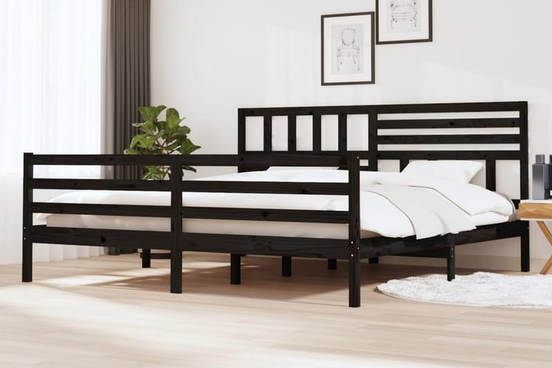 Sängram svart massivt trä 200x200 cm - Svart - Möbler - Säng - Sängram & sängstomme