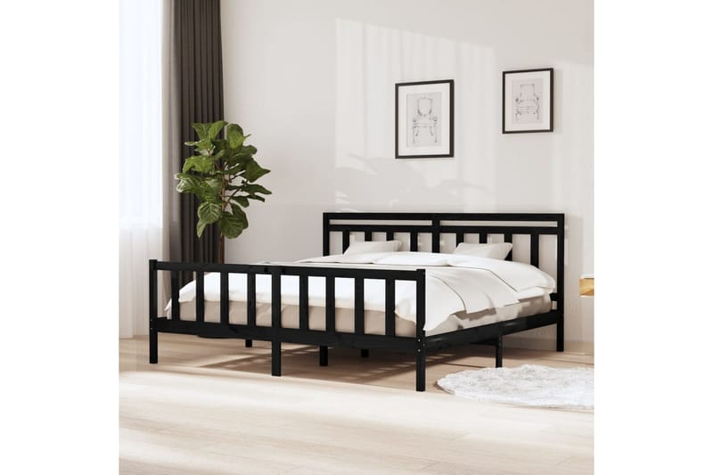 Sängram svart massivt trä 200x200 cm - Svart - Möbler - Säng - Sängram & sängstomme