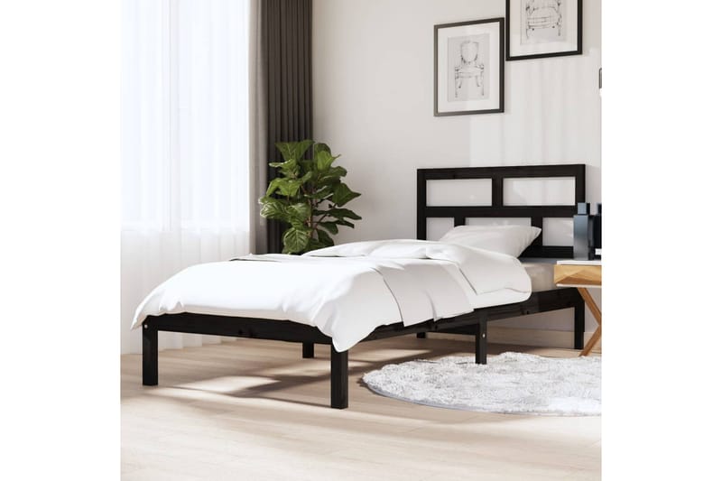 Sängram svart massivt trä 90x190 cm enkelsäng - Svart - Sängram & sängstomme