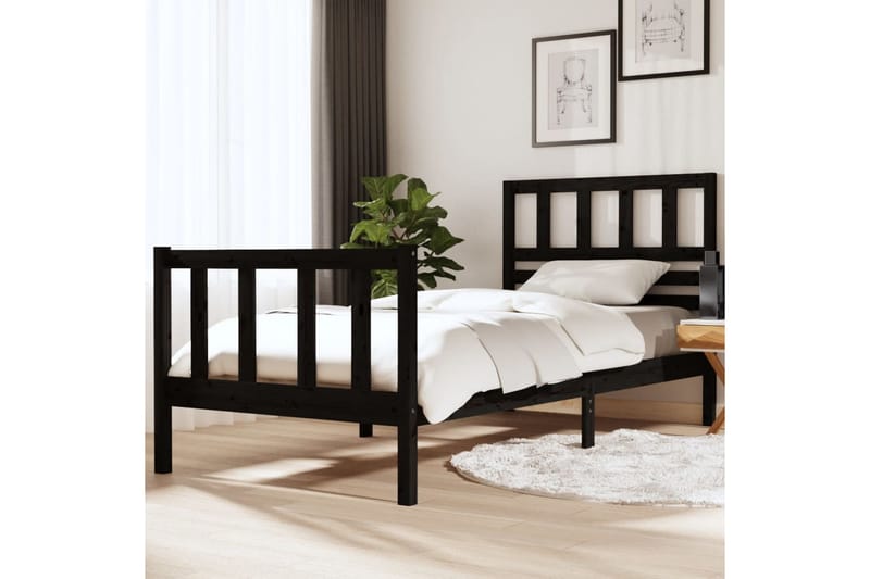 Sängram svart massivt trä 90x190 cm enkelsäng - Svart - Sängram & sängstomme