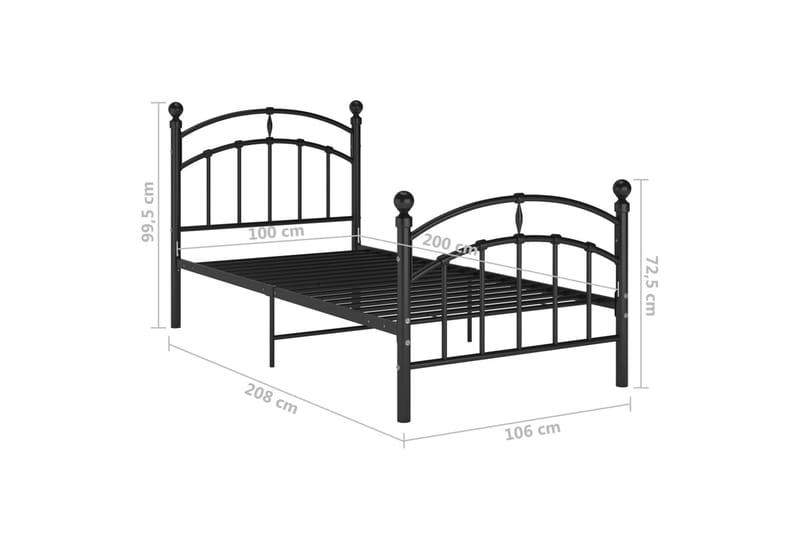 Sängram svart metall 100x200 cm - Svart - Möbler - Säng - Sängram & sängstomme