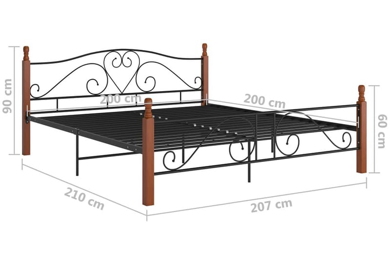 Sängram svart metall 200x200 cm - Svart - Sängram & sängstomme