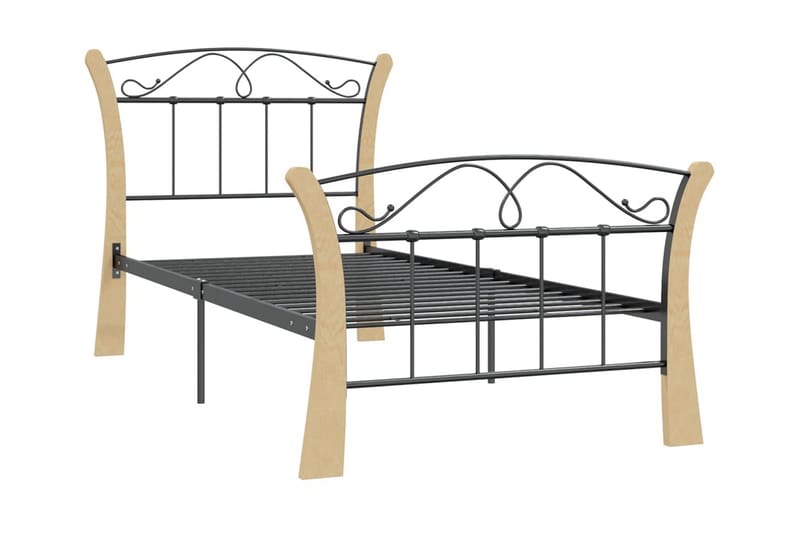 Sängram svart metall 90x200 cm - Ljust trä - Möbler - Säng - Sängram & sängstomme