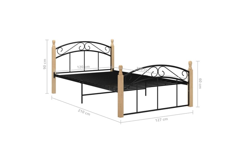 Sängram svart metall och massiv ek 120x200 cm - Ljust trä - Möbler - Säng - Sängram & sängstomme
