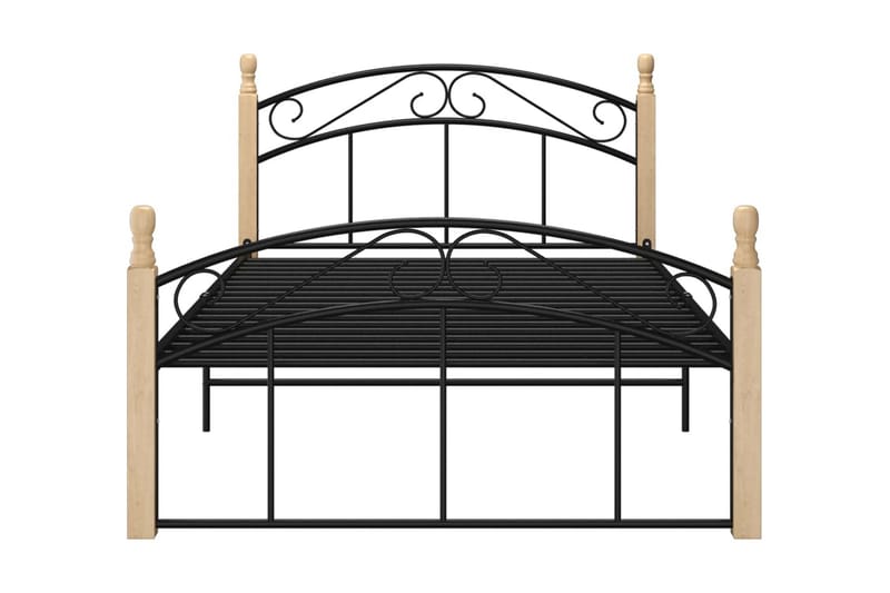 Sängram svart metall och massiv ek 120x200 cm - Ljust trä - Möbler - Säng - Sängram & sängstomme