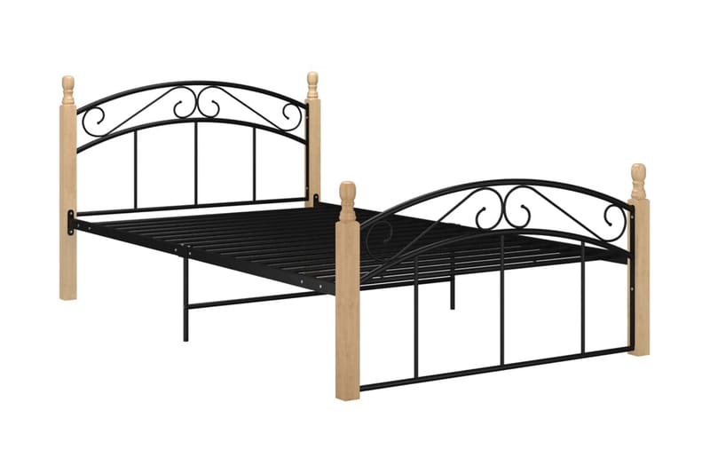 Sängram svart metall och massiv ek 120x200 cm - Ljust trä - Möbler - Säng - Sängram & sängstomme