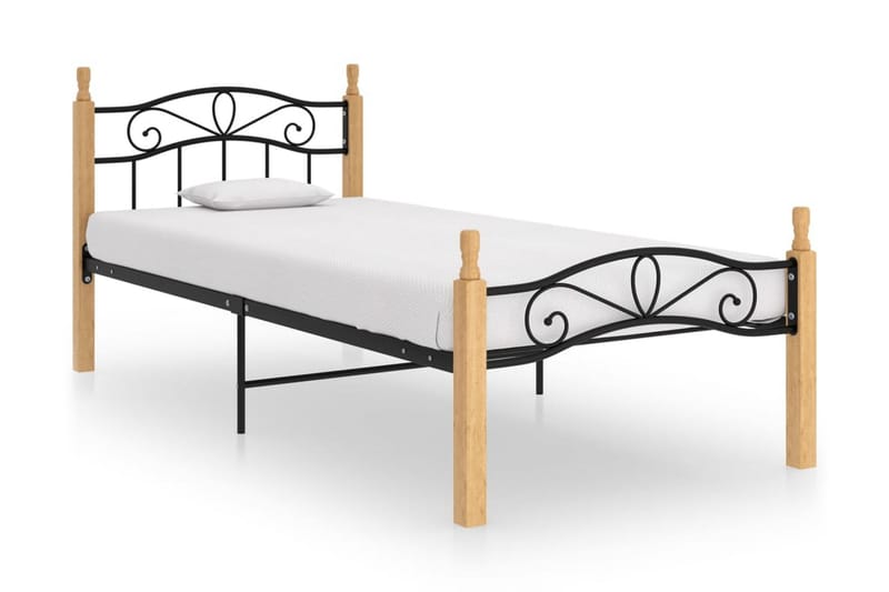 Sängram svart metall och massiv ek 90x200 cm - Ljust trä - Möbler - Säng - Sängram & sängstomme