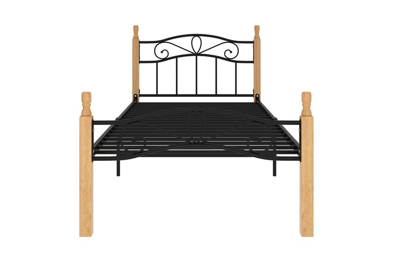 Sängram svart metall och massiv ek 90x200 cm - Ljust trä - Möbler - Säng - Sängram & sängstomme