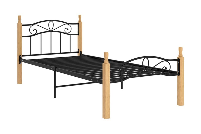 Sängram svart metall och massiv ek 90x200 cm - Ljust trä - Möbler - Säng - Sängram & sängstomme