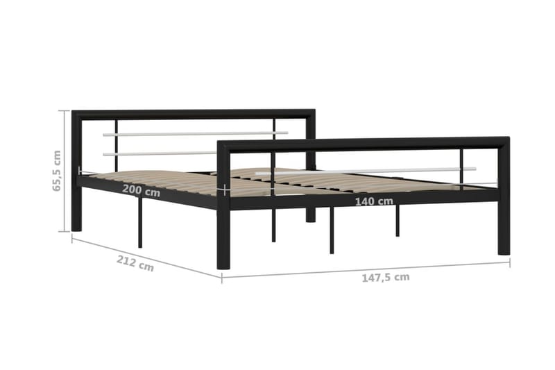 Sängram svart och vit metall 140x200 cm - Svart - Möbler - Säng - Sängram & sängstomme