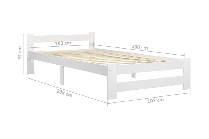 Sängram vit massiv furu 100x200 cm - Vit - Möbler - Säng - Sängram & sängstomme
