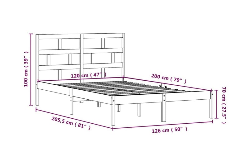 Sängram vit massiv furu 120x200 cm - Vit - Möbler - Säng - Sängram & sängstomme