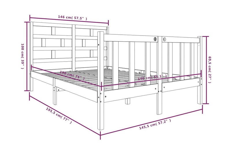 Sängram vit massiv furu 140x190 cm - Vit - Möbler - Säng - Sängram & sängstomme