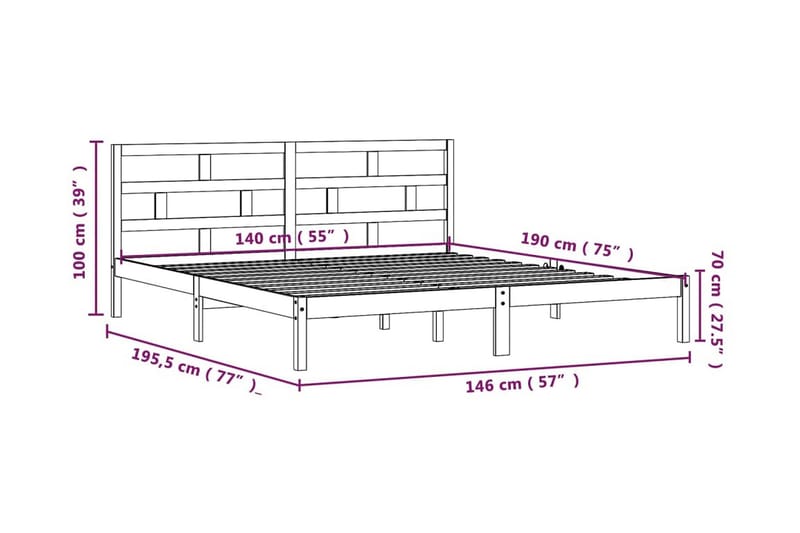 Sängram vit massiv furu 140x190 cm - Vit - Sängram & sängstomme