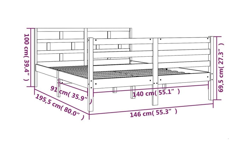 Sängram vit massiv furu 140x190 cm - Vit - Sängram & sängstomme