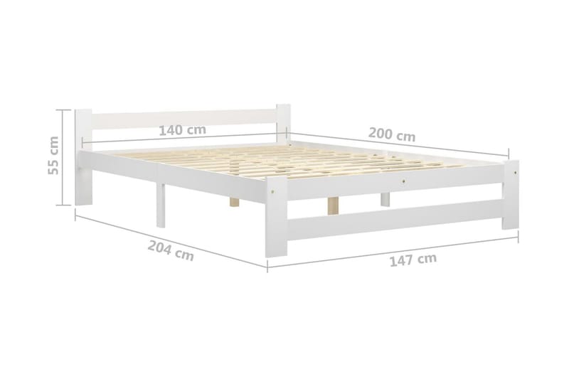 Sängram vit massiv furu 140x200 cm - Vit - Sängram & sängstomme