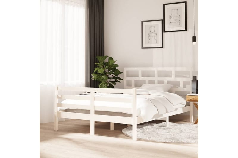 Sängram vit massiv furu 140x200 cm - Vit - Möbler - Säng - Sängram & sängstomme