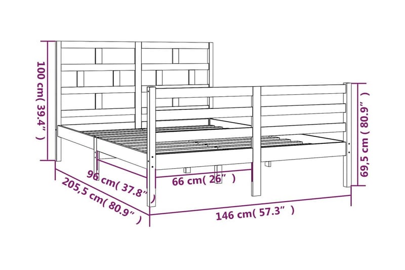 Sängram vit massiv furu 140x200 cm - Vit - Möbler - Säng - Sängram & sängstomme