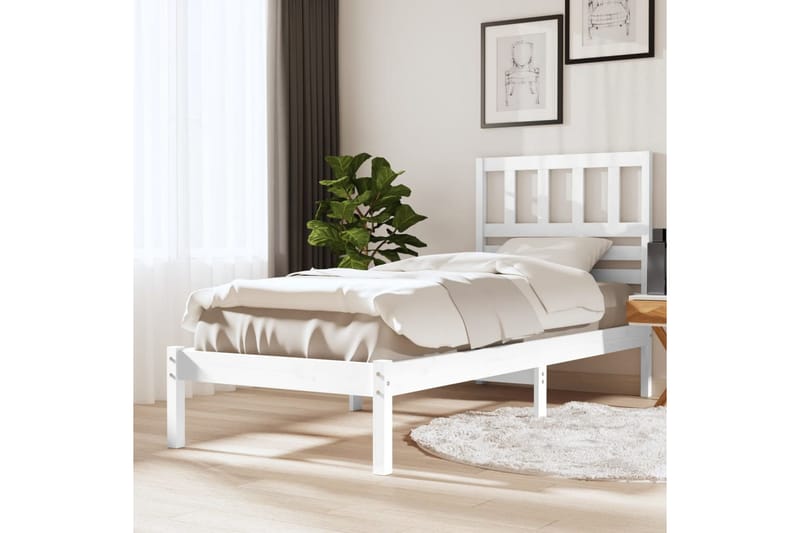 Sängram vit massiv furu 75x190 cm liten enkelsäng - Vit - Möbler - Säng - Sängram & sängstomme