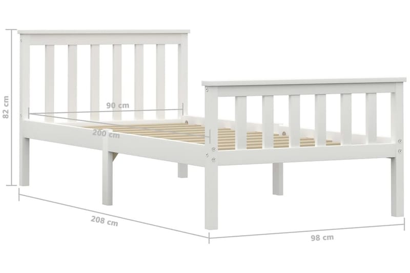 Sängram vit massiv furu 90x200 cm - Vit - Möbler - Säng - Sängram & sängstomme