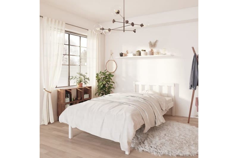 Sängram vit massiv furu 90x200 cm - Vit - Möbler - Säng - Sängram & sängstomme