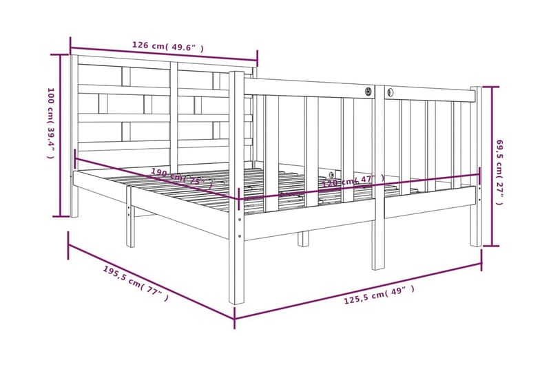 Sängram vit massivt furu 120x190 cm - Vit - Möbler - Säng - Sängram & sängstomme